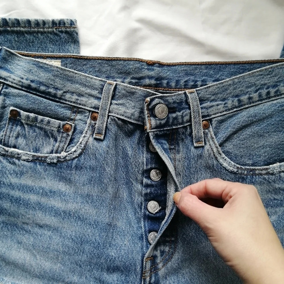 Levi's Premium 501 Skinny Jeans Nice as Pie Blue Distressed High Rise Ankle 28 - Picture 10 of 16